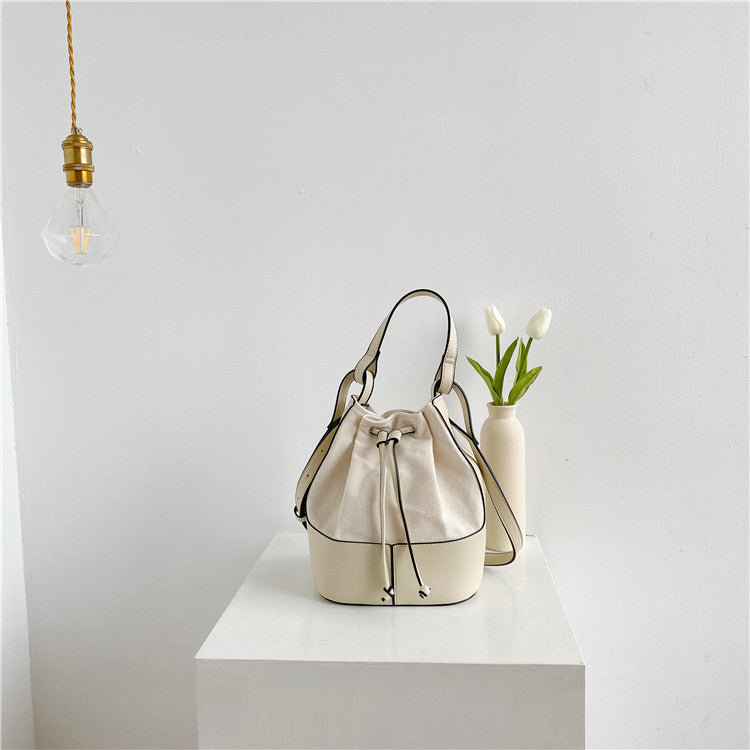 Diagonal Bag Personalized Stitching Canvas Portable Bucket Bag