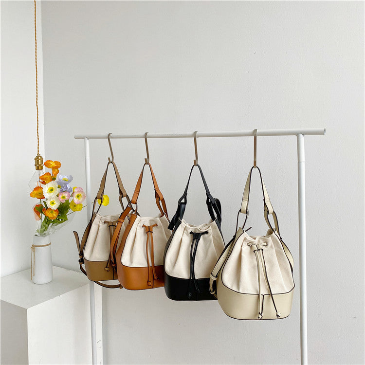 Diagonal Bag Personalized Stitching Canvas Portable Bucket Bag
