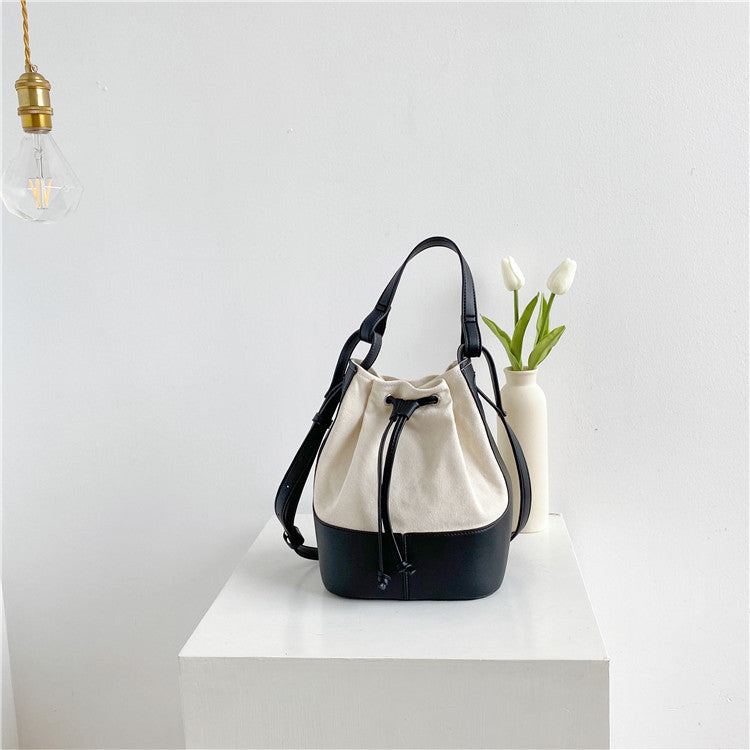 Diagonal Bag Personalized Stitching Canvas Portable Bucket Bag