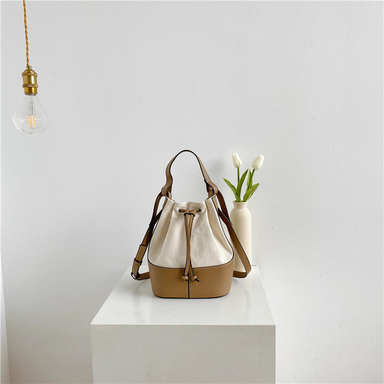 Diagonal Bag Personalized Stitching Canvas Portable Bucket Bag