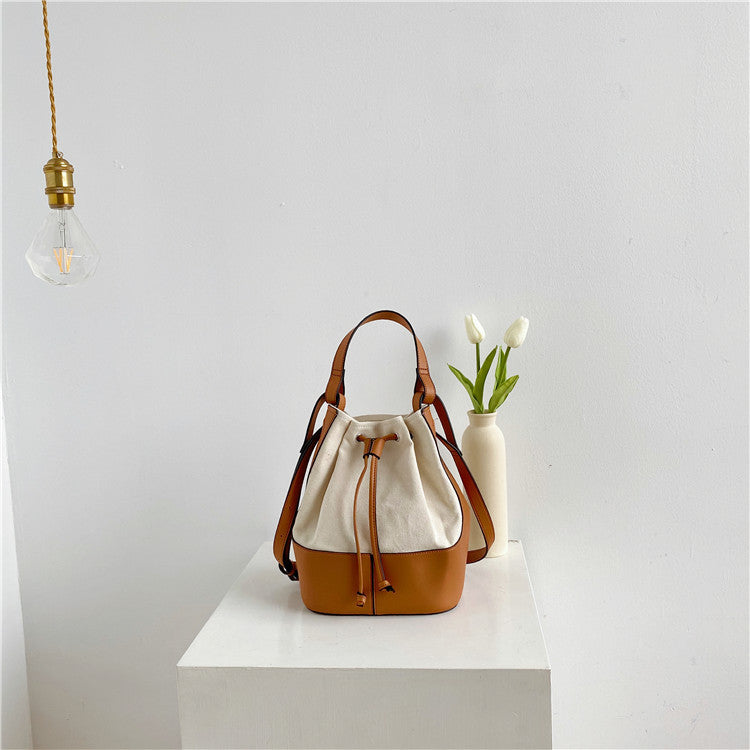 Diagonal Bag Personalized Stitching Canvas Portable Bucket Bag