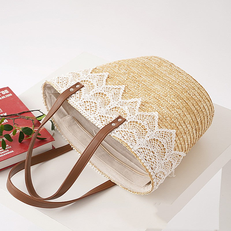 Straw Small Bucket Bag Portable Crossbody