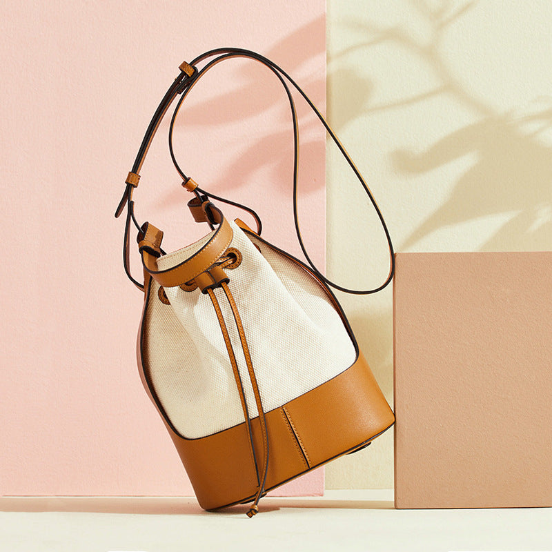 New stitching canvas drawstring bucket bag