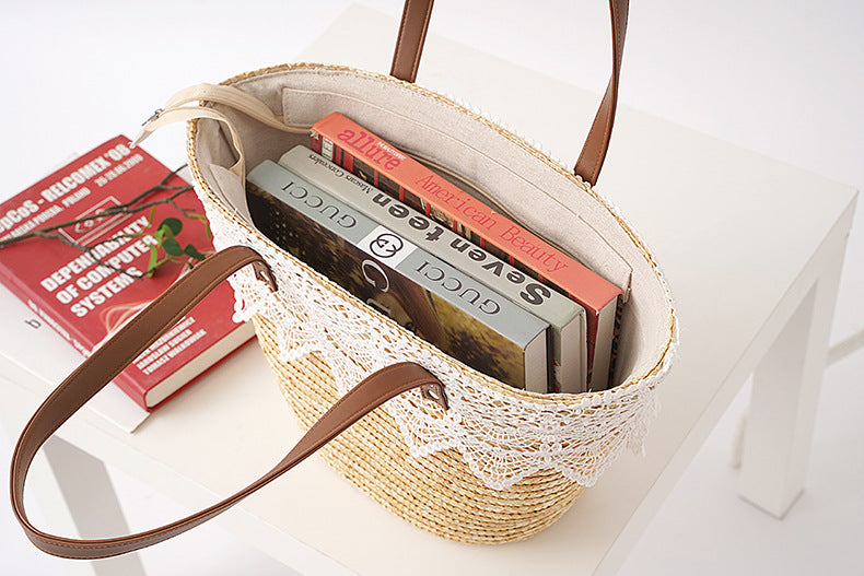 Straw Small Bucket Bag Portable Crossbody