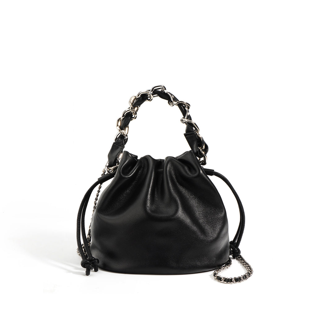 Women's Fashion Leather Drawstring Crossbody Bucket Bag