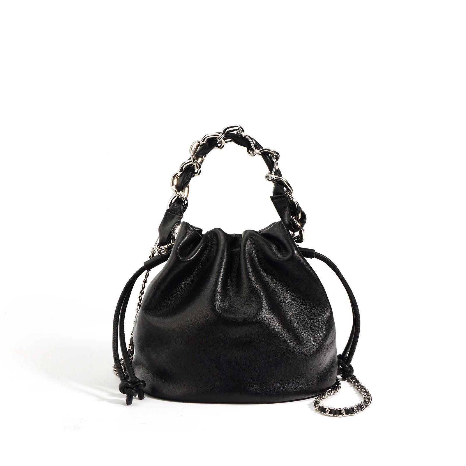 Women's Fashion Leather Drawstring Crossbody Bucket Bag